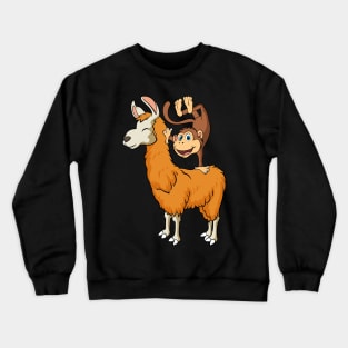 Monkey Riding Llama Animal Friend Handstand Monkey Crewneck Sweatshirt